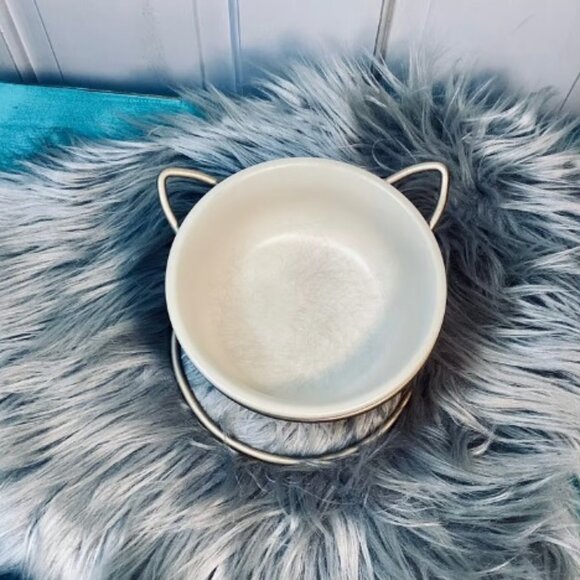 Whisker City Cat Ears Elevated Stand with Ribbed Ceramic Bowl NEW w/o Tags - Picture 1 of 6